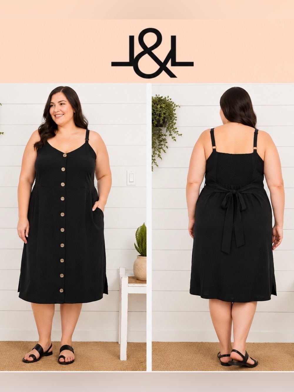 Love & Legend Black Button-Front Midi Dress – Size 3X